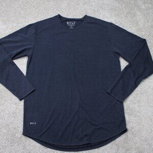 BYLT Shirt Mens Large Blue Snow Wash DCLS Cotton/Poly Stretch Long Sleeve